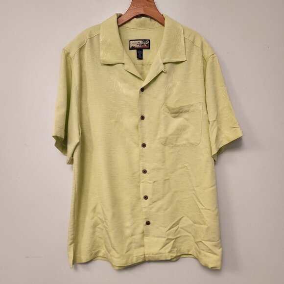 Havana Jacks Cafe Hawaiian Shirt Yellow Palm‎ Trees Embroidered Button Up Large - Picture 3 of 15